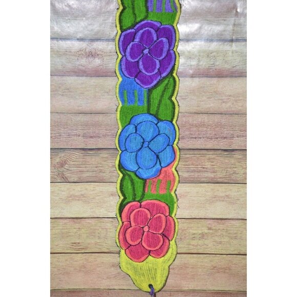 Handmade Traditional Mexican Colorful Full Embroidered Floral Wide Belt One Size - Picture 5 of 7